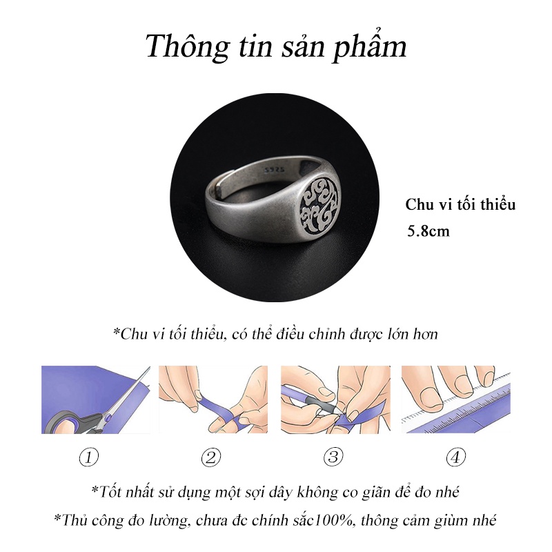 Nhẫn Nam Cổ điển Mây Thiểu số Cá Tính Kim loại Không phai màu làm như cũ Màu bạc Chiều rộng NH-081