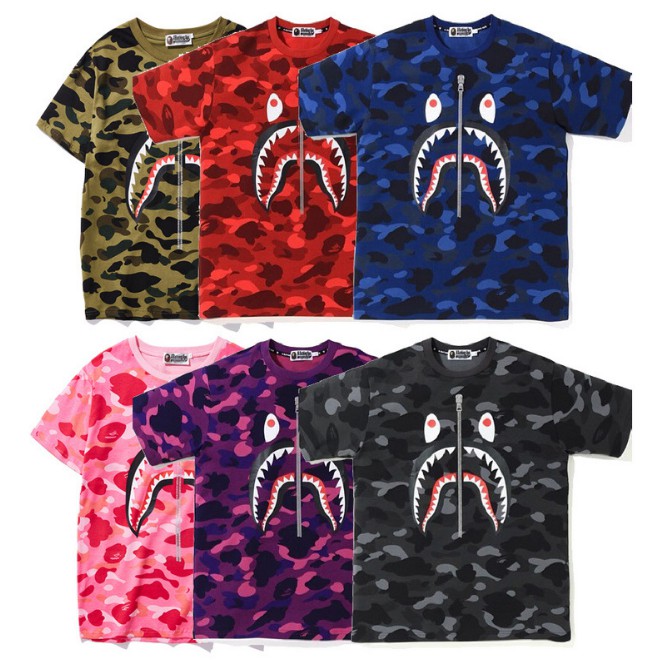 Áo Thun BAPE Shark Tay Ngắn Bằng Cotton Giản Dị Cho Nam Và Nữ