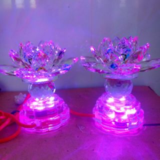 [ giá 1 cặp ] đèn thờ cúng hoa sen pha lê 12cm