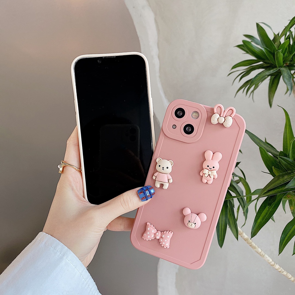 Ốp Điện Thoại Màu Hồng In Hình Gấu Hoạt Hình 3D Bảo Vệ Toàn Diện Chống Sốc