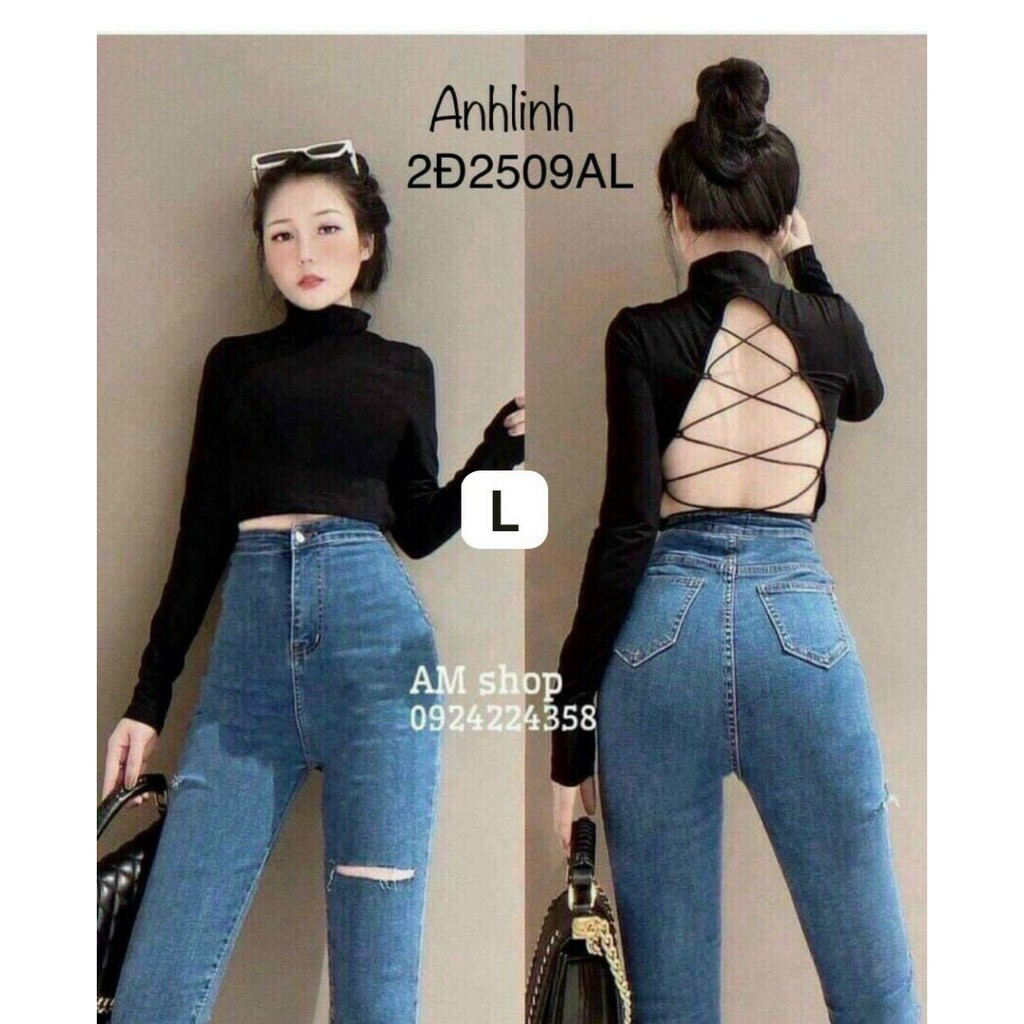 Áo kiểu croptop tay dài ôm body phối hở lưng đan dây cực xinh , chất thun bozip mềm mịn ⚡ 💝
