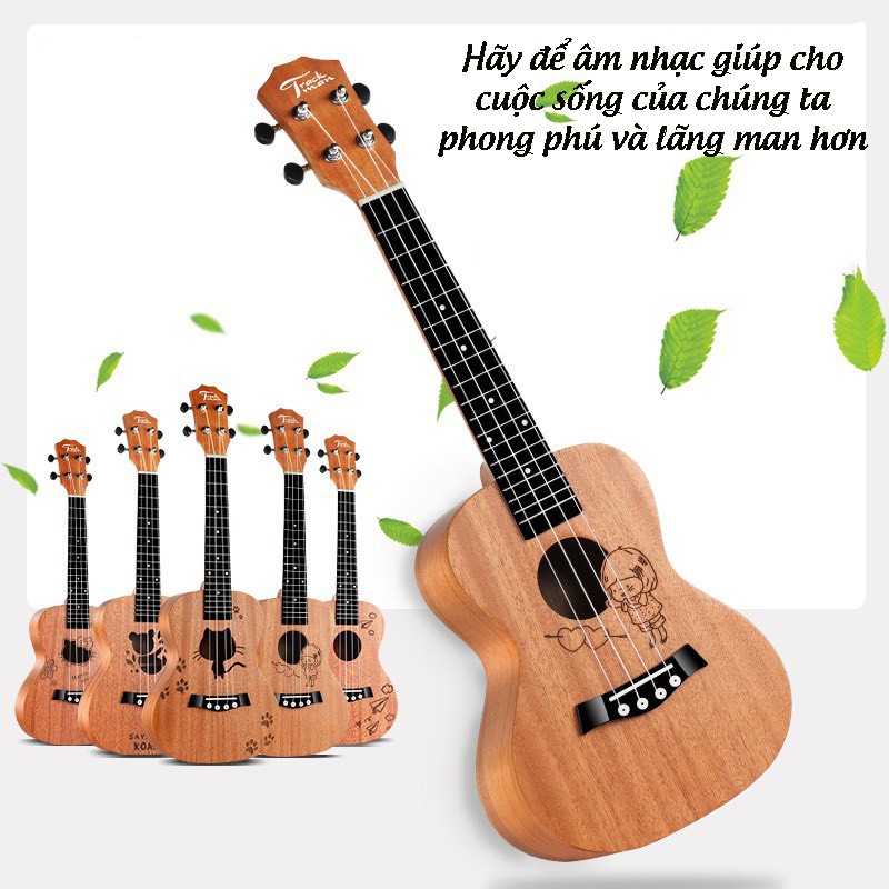 Đàn Ukulele Concert Gỗ Kèm Bao Đàn Và Đầy Đủ Phụ Kiện Size 23inch - 58cm HB88