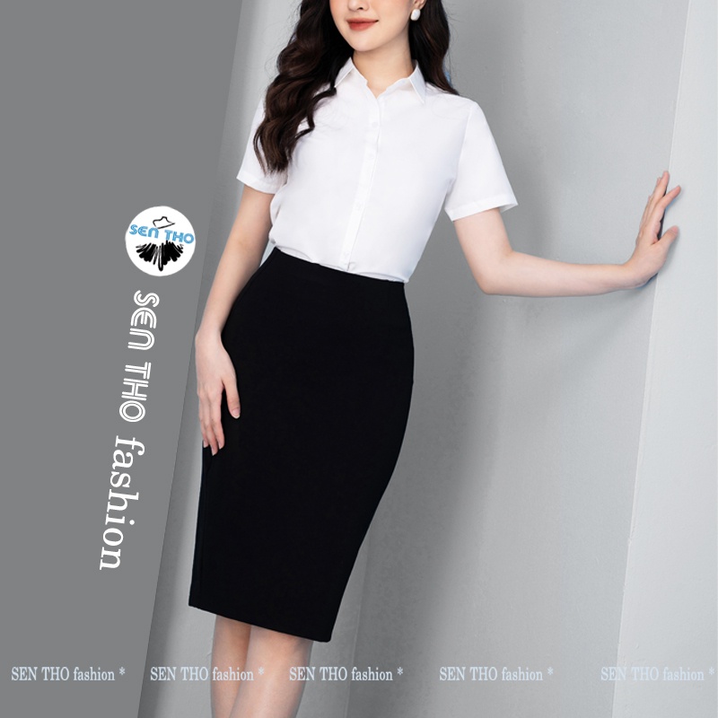 Chân váy bút chì chất Uni Hàn siêu đẹp Váy đen cạp cao, ôm, co giãn tốt, Midi cao cấp dáng dài