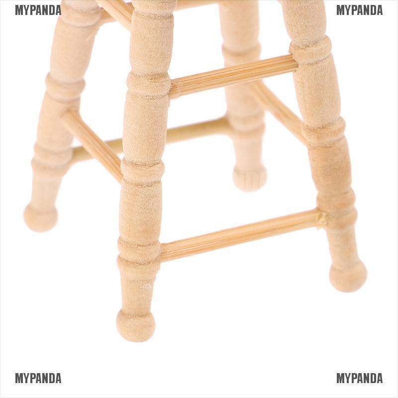 Ghế đẩu đồ chơi mini bằng gỗ dành cho trang trí nhà búp bê tỉ lệ 1/12