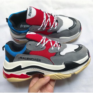 Giày B Triple S đỏ xám, đế trắng đen đỏ
