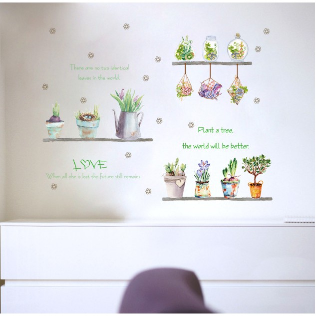 Decal trang trí tường nhiều chậu cây kiểng