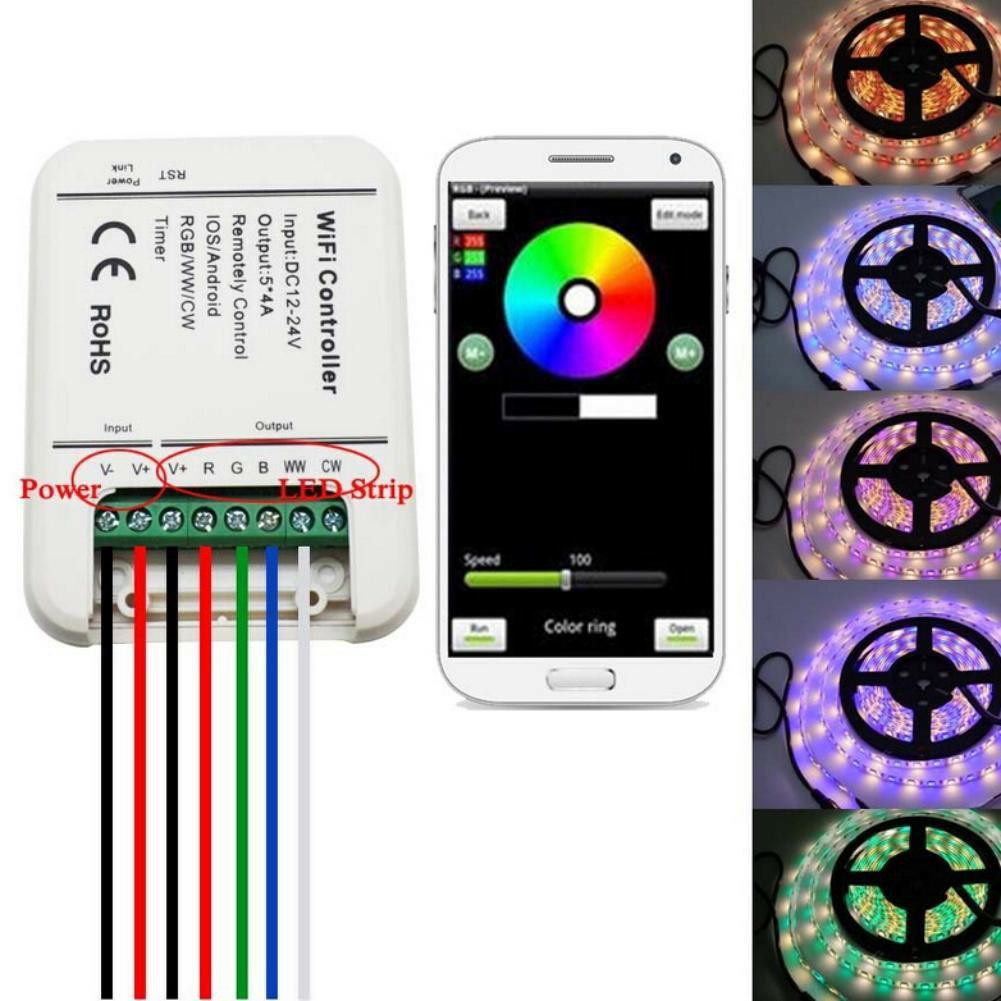 Bộ Điều Khiển Đèn Led 4a 5ch Rgb / Ww / Cw Dc12-24V Wifi (LED Controller)