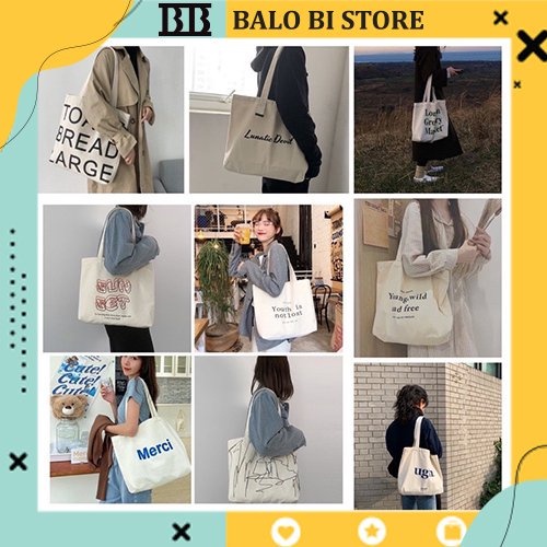 Túi tote vải đeo chéo canvas bag giá rẻ đẹp đi học đi chơi thời trang ulzzang TC12