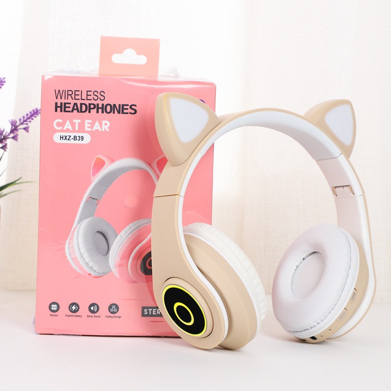 Tai Nghe Mèo Bluetooth Wireless HXZ-B39 Có Đèn Led, Gấp Gọn Dễ Dàng Hàng Chính Hãng