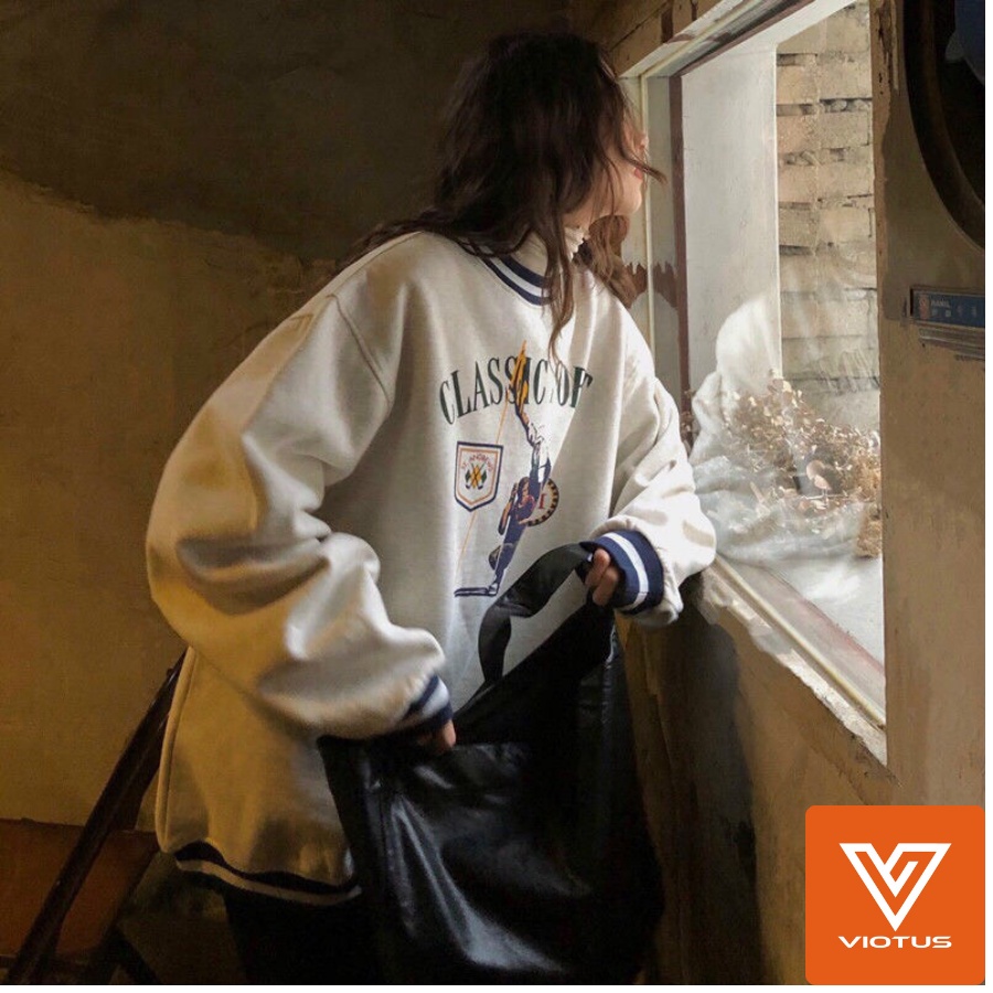 Áo Sweater Nỉ Bông Cotton Unisex Dáng Rộng VIOTUS - Classic Sport