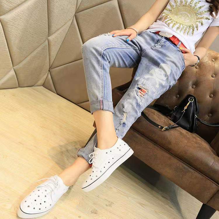 Quần Jeans Dài Thêu Hoa Thời Trang Hàn Quốc Mới