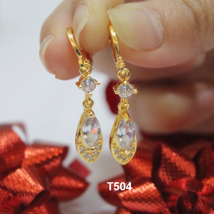 Bông Tai Nữ Dáng Dài Đá Xanh Ngọc T165 Bạc 925 Mạ Vàng Namoo Jewelry