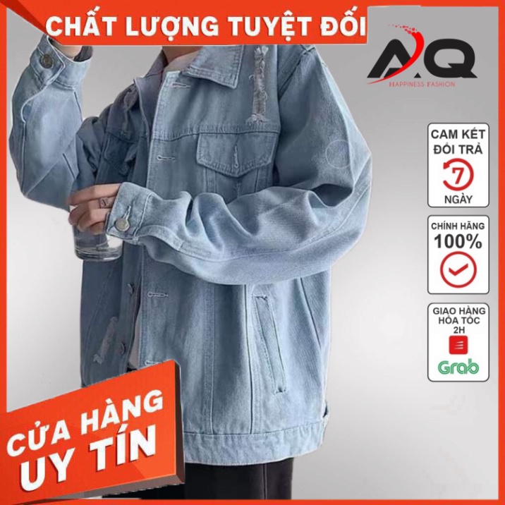 Áo Khoác Jean Áo Jean💖Khoác Bò kiểu Rách Vai Nam Nữ đen xanh Form Rộng Unisex- AQ STORE - Hàng nhập khẩu