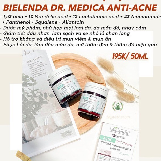 Kem Dưỡng Da Dầu Mụn Bielenda Dr Medica Dermatological Anti Acne Face Cream Day Night 50ml