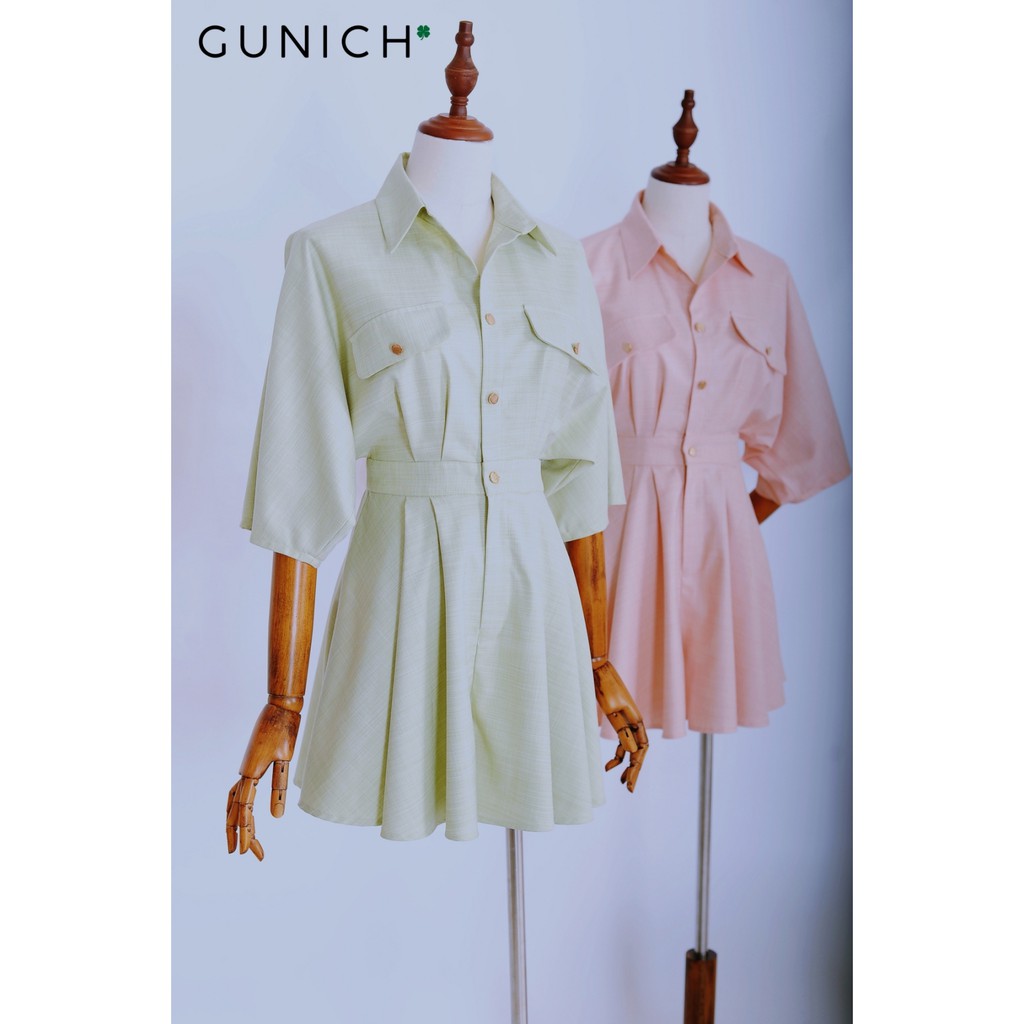 Playsuit form rộng màu xanh cốm vải cashmere Gunich