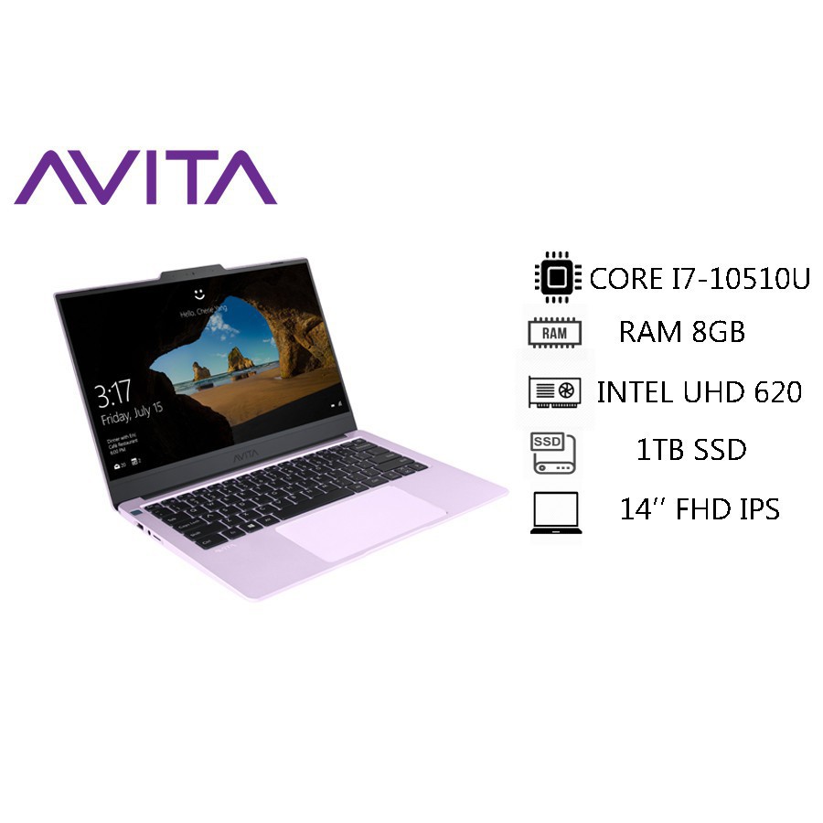 Máy Tính Laptop AVITA LIBER V14–Màu Tím–Intel Core I7-10510U/RAM 8GB/ SSD 1TB/ Win 10 Home