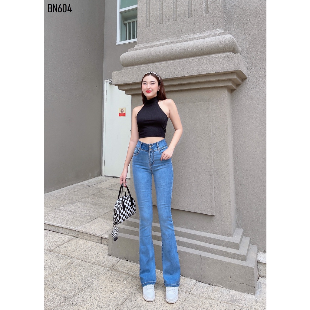 Quần jean nữ Zada BN604 nút chân xanh đá