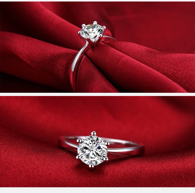 Nhẫn đính hôn kim cương mạ vàng trắng 18K có thể điều chỉnh thời trang