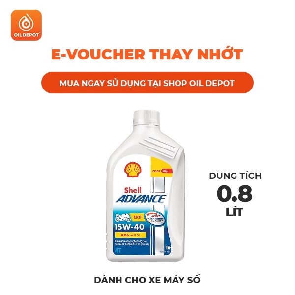 Hồ Chí Minh [E-voucher] Nhớt Shell Advance 4T AX6 15W-40 0.8L [Xe số]- Oil Depot