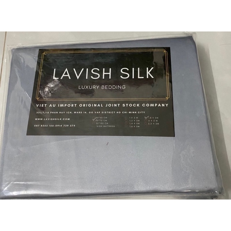 Trọn Bộ Chăn Ga Gối Lụa Lavish Silk Cao Cấp Mát Lạnh Hàng Loại 1 -Xám ánh xanh