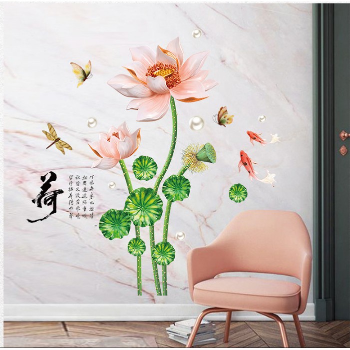 Decal trang trí tường Hoa Sen nở Hồng Nhạt
