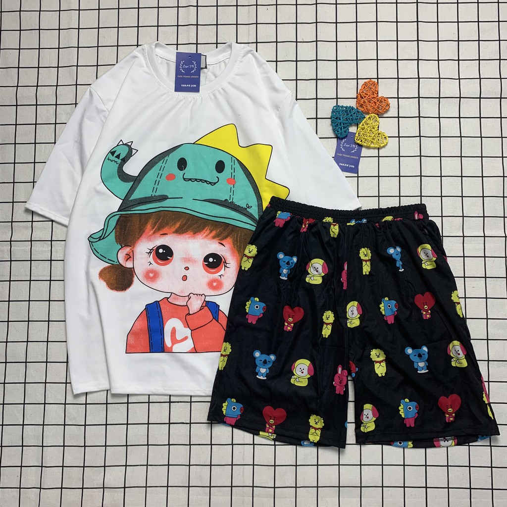 Đồ Bộ Hoạt Hình Uniex Tay Lỡ CG Nón Xanh Lapi VN, Đồ Bộ Cartoon, Freesize, Thun Cotton, Nam Nữ Đều Mặc Được