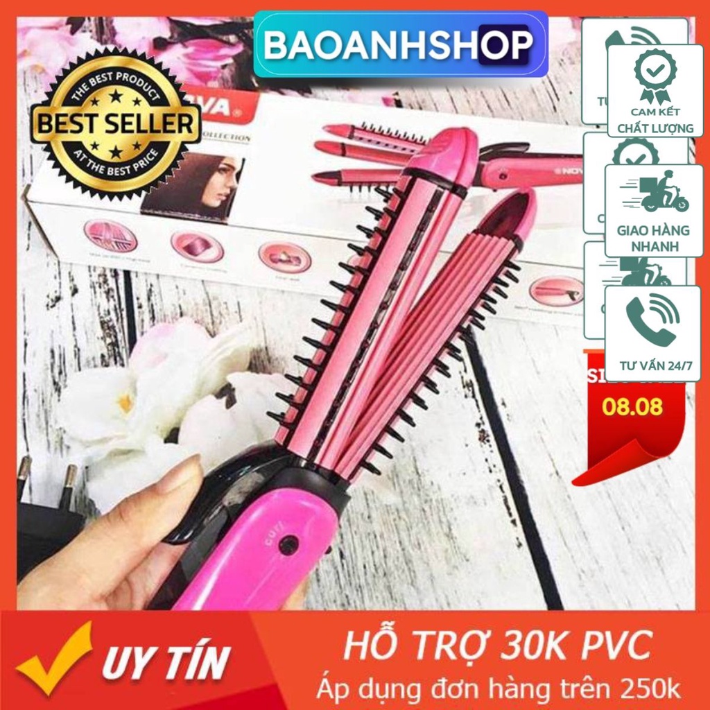 ⚡️SIÊU RẺ⚡️ Máy Tạo Kiểu Tóc 3 Trong 1 Uốn - Duỗi - Bấm - Lược Điện Đa Năng nova