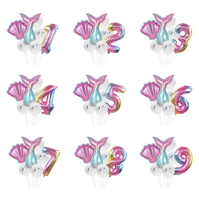 Set 7 Bong Bóng Lá Nhôm 32 inch Hình Nàng Tiên Cá Trang Trí Tiệc