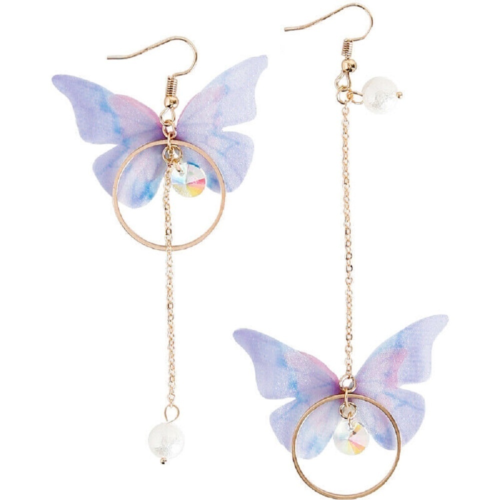 Bông Tai Dáng Dài Hình Cánh Bướm Không Đối Xứng Bằng Hợp Kim Thời Trang Cho Nữ