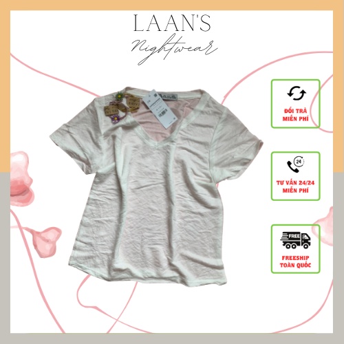 Áo thun nữ mặc nhà, áo phông ở nhà ngắn tay cổ tim Laan's Nightwear