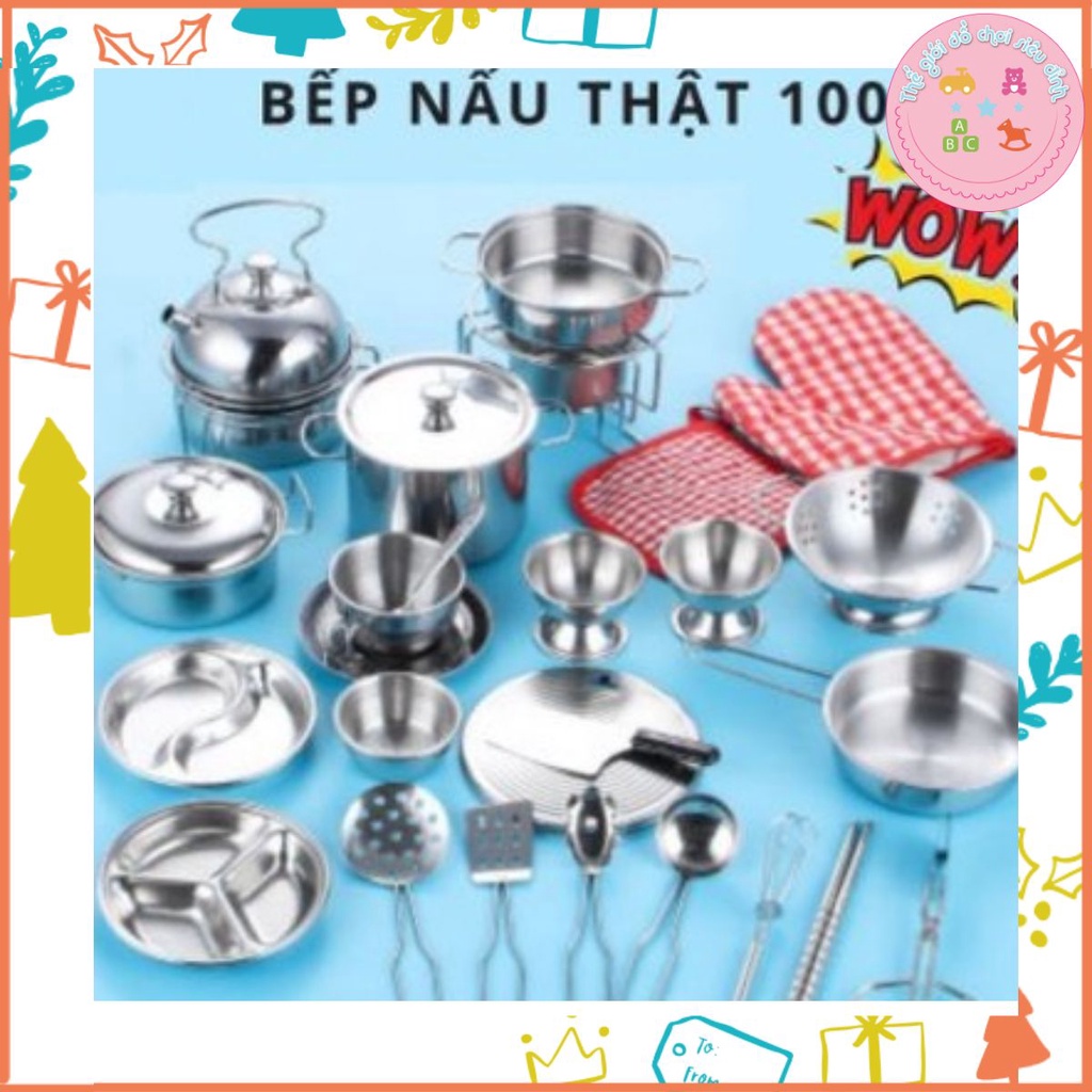 Bộ đồ chơi nấu ăn 30 món bằng inox có thể nấu thật