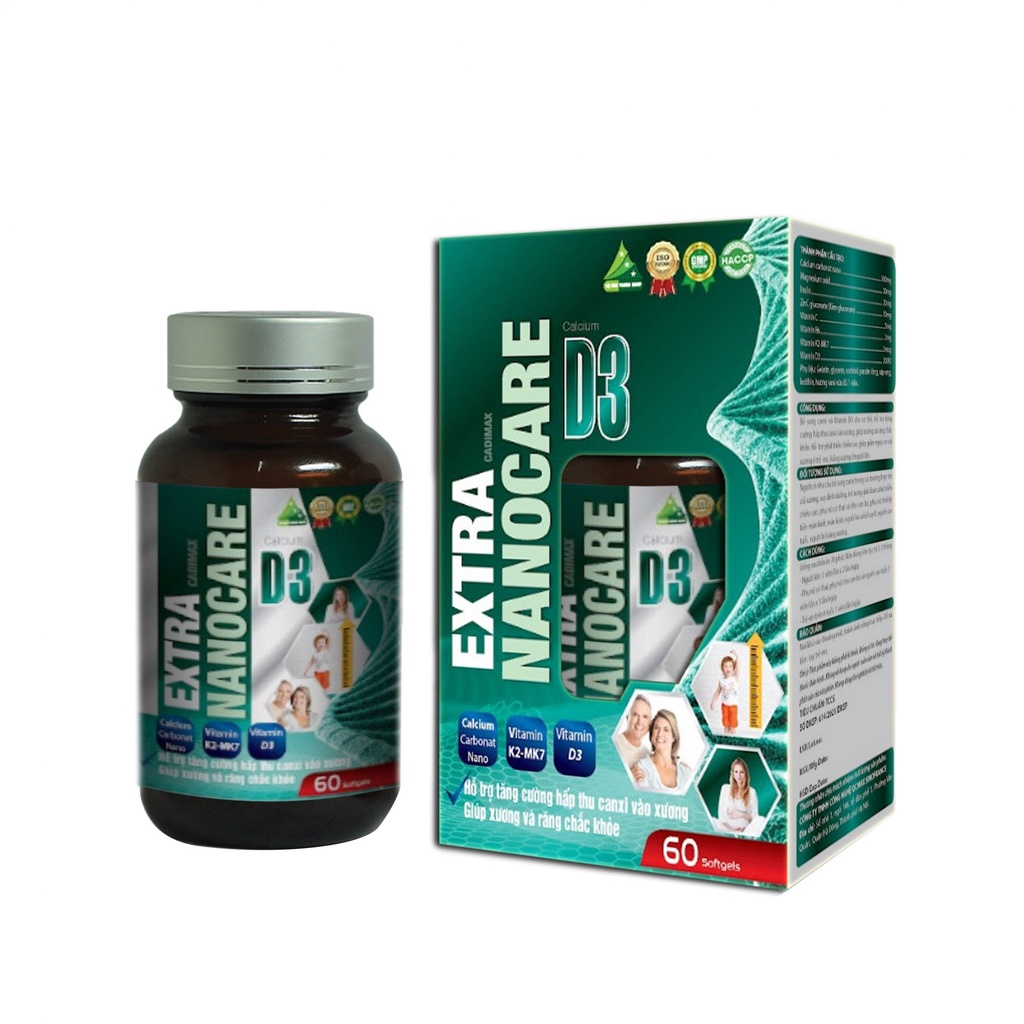 viên uống bổ sung canxi và vitamin D3 Extra nanocare D3 - Hộp 60 viên