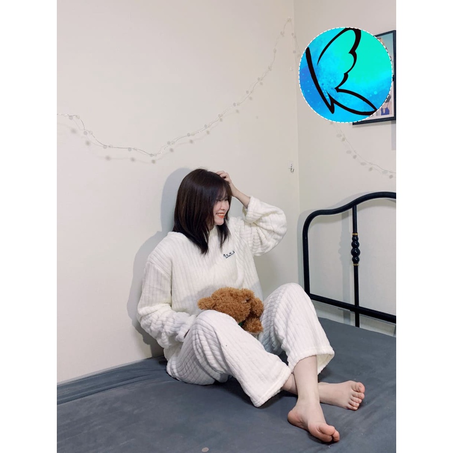 [Ảnh thật/ Hàng loại 1] Bộ Ngủ Lông Form Rộng Chất Đẹp Dày Dặn, Bộ Ngủ Nữ Lông Ấm Mềm Mịn