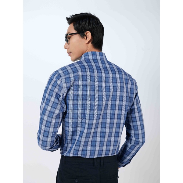 Áo sơ mi dài tay nam OWEN AR220838DT somi công sở Vải Sợi Tre cao cấp Kẻ caro navy trắng Dáng Regular Fit Tà Lượn Có Túi