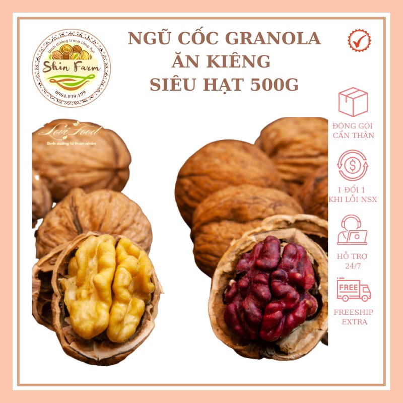 Hạt óc chó vàng dinh dưỡng sấy nguyên vị 500gr Shin Farm óc chó vỏ mỏng, không hôi dầu