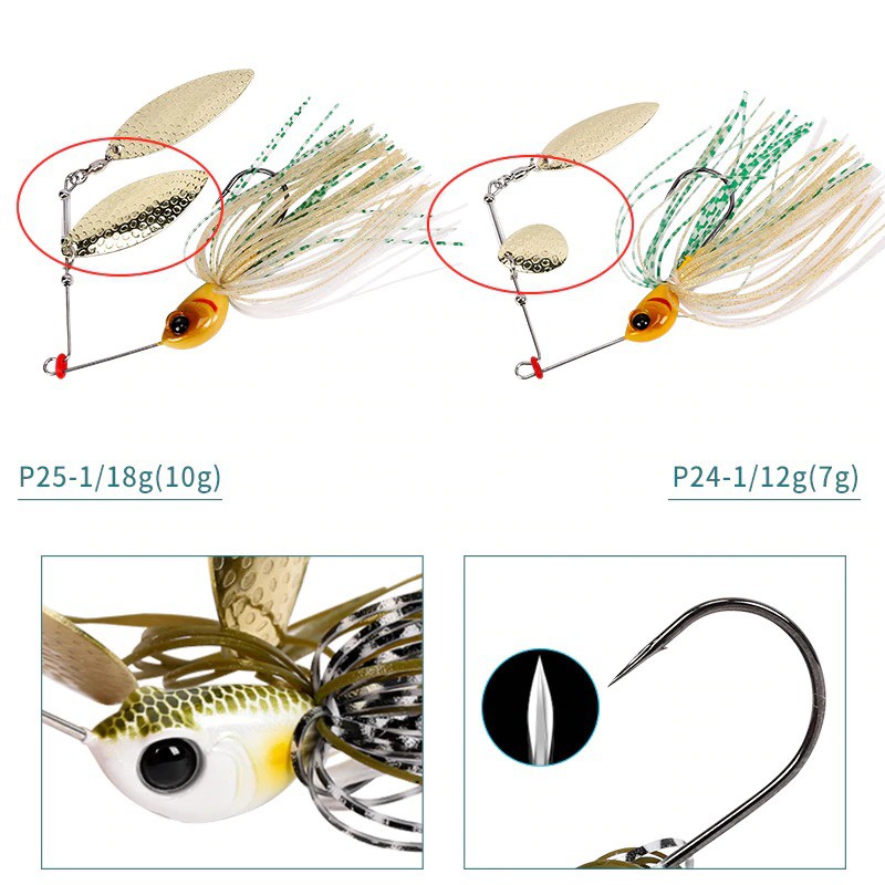 Mồi câu lure SPINNER BAIT 12g x 10cm, mồi giả câu cá lóc tráp chẽm rô phi hiệu quả nhất