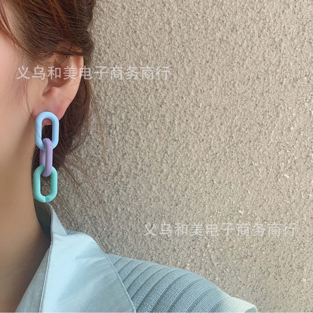 Bông Tai Dáng Dài Màu Sắc Tương Phản Phong Cách Hàn Quốc