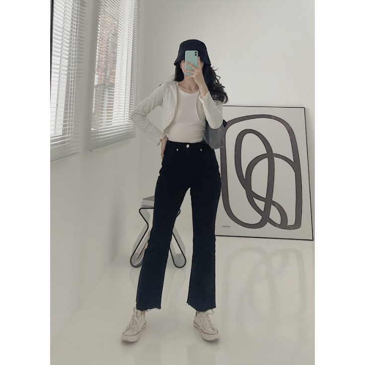 [Mã BMBAU50 giảm 7% tối đa 50K đơn 99K] Quần jean thời trang GAGO high waist bootcut denim màu đen GO3350 | BigBuy360 - bigbuy360.vn