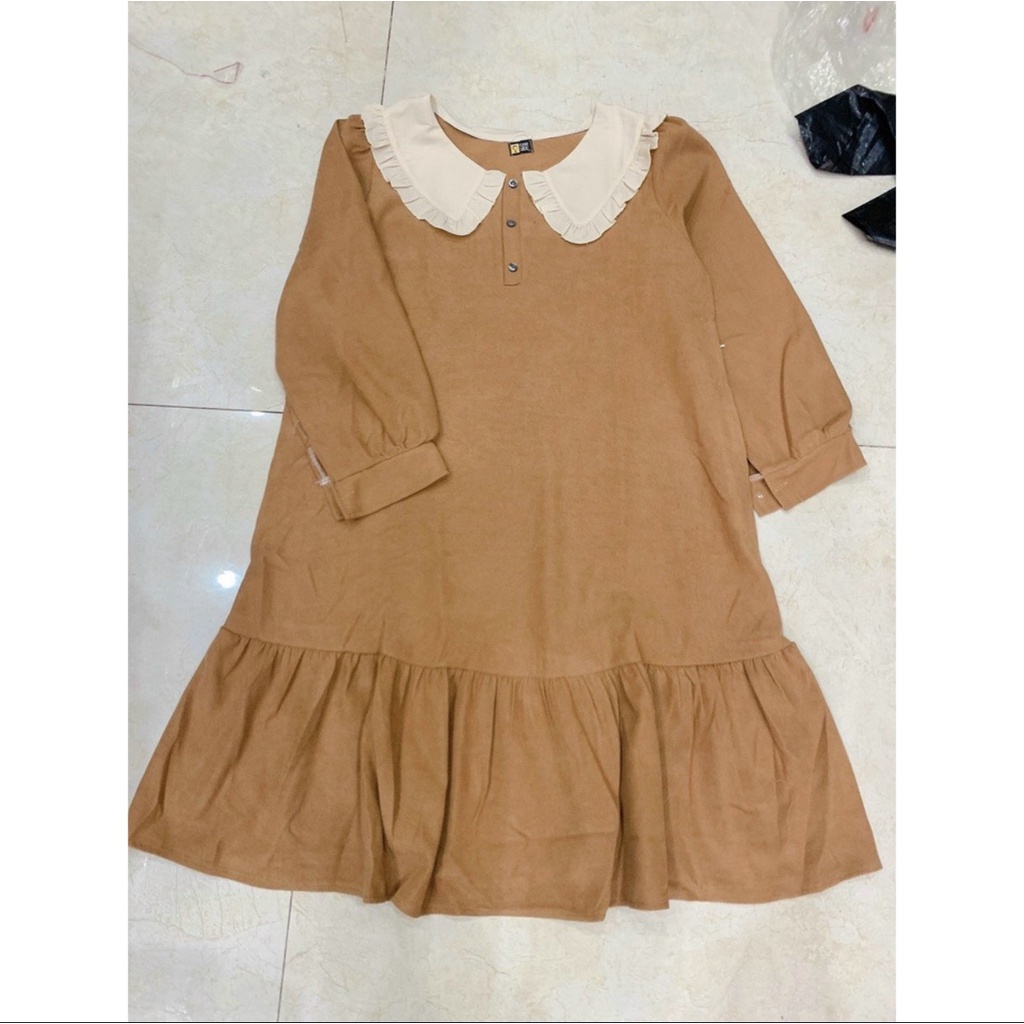 Váy Đầm Bầu Mặc Chơi Tết Xinh Xắn Thu Đông Dài Tay Chất Nhung Tăm Dày Dặn, Dáng Suông Size Dưới 70kg V0094 Mama Store99