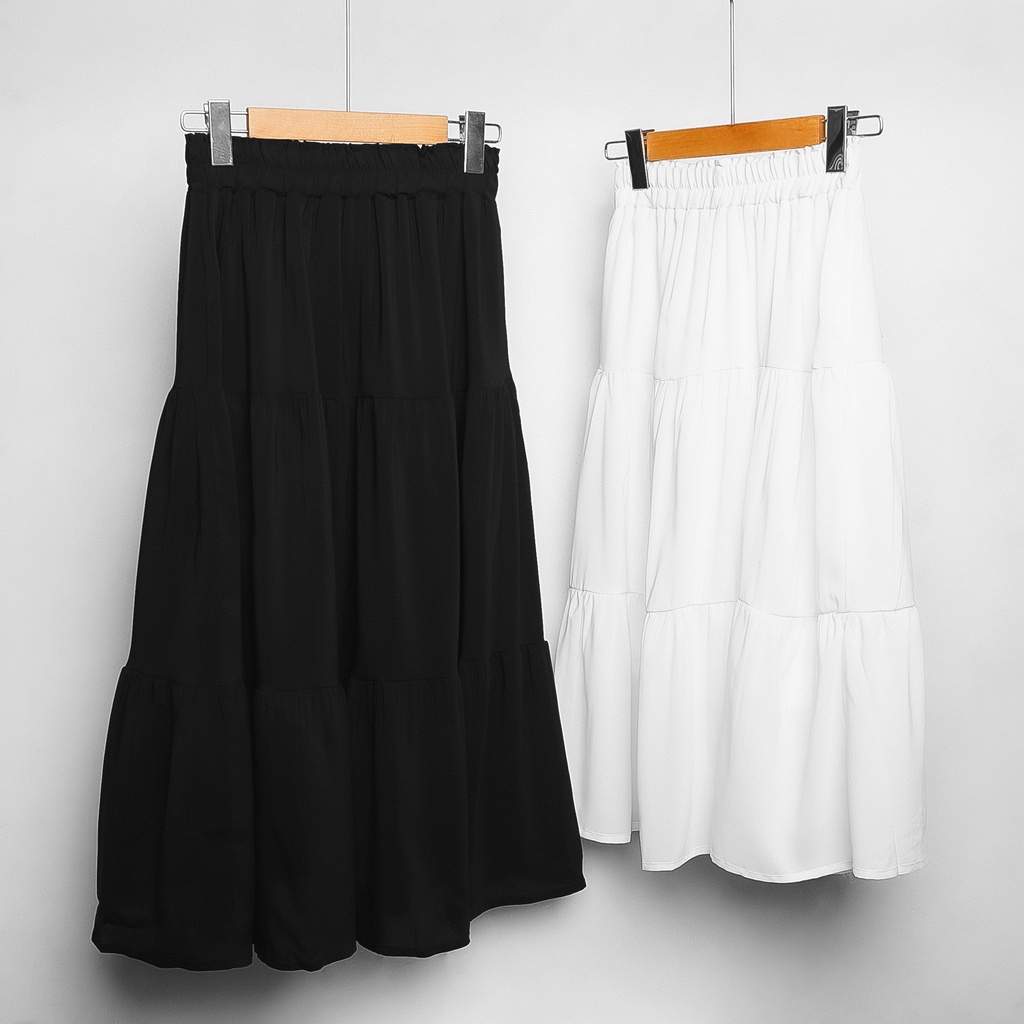 Chân váy dài qua gối chất đẹp nhất ngành - chân váy midi 3 tầng chất voan mềm đẹp, phong cách Ulzzang