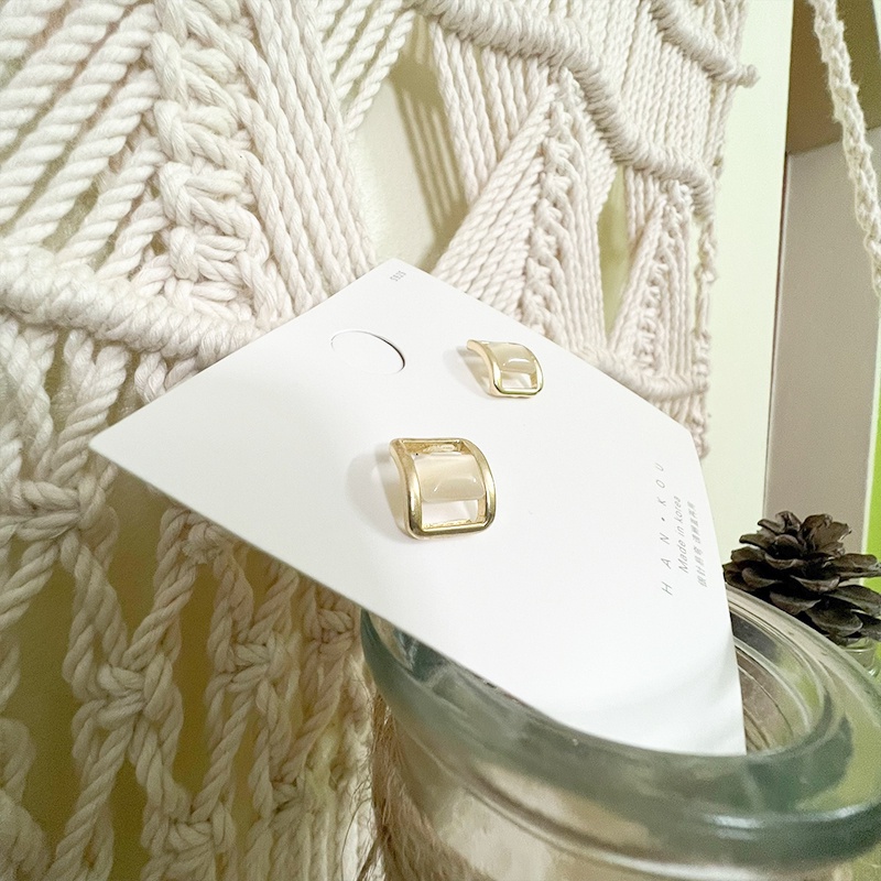 Bông tai hình vuông hoa tai đính đá cute chất liệu bạc S925 phong cách Hàn Quốc, Lemi Accessories