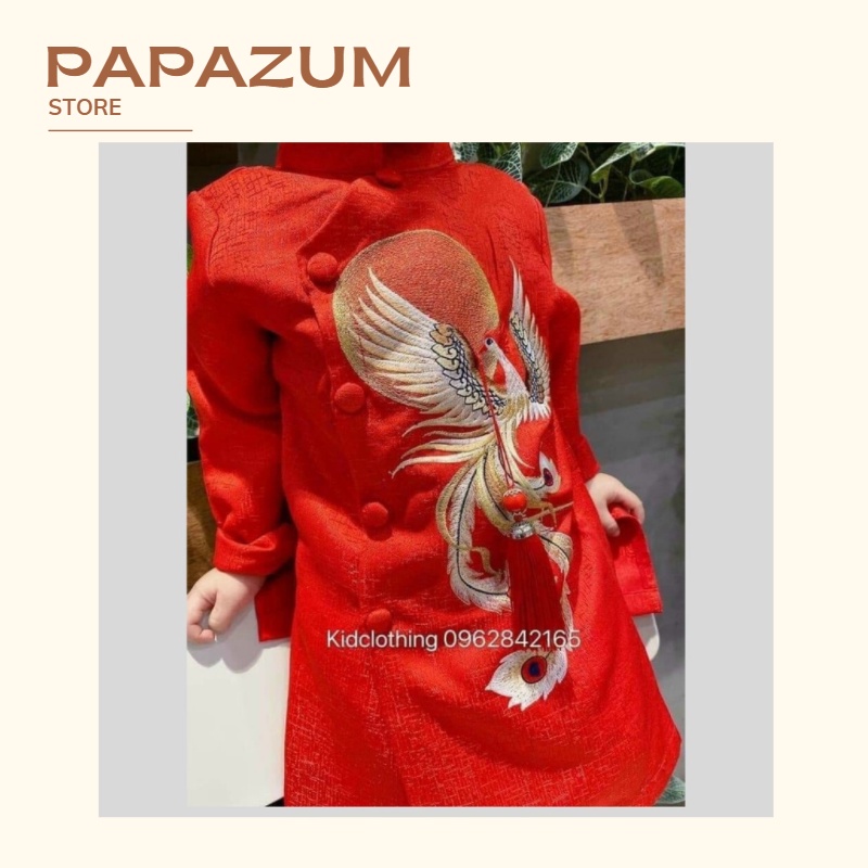 Áo dài cách tân họa tiết rồng phượng chất gấm nhung cho bé đi chúc tết PAPAZUM SE1089