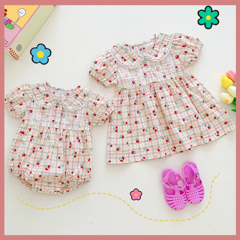 Đầm Công Chúa Cổ Ren Chất Liệu Cotton Họa Tiết Hoa Màu Hồng Thời Trang Mùa Hè Cho Bé Gái Sơ Sinh