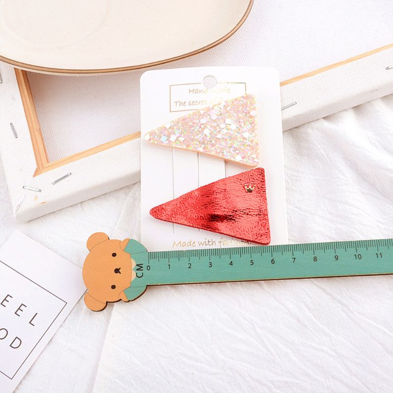 Set 2 Kẹp Tóc Da Giả Đính Kim Sa Lấp Lánh Cho Bé Gái
