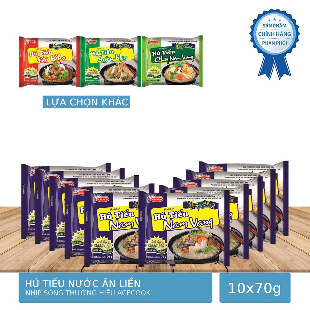 Combo 10 Gói Hủ Tiếu Nhịp Sống Thương Hiệu Acecook Gói 70g