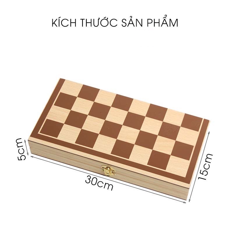 Bộ cờ vua bằng gỗ 30x30cm thiết kế gập gọn làm hộp đựng cờ cho bé tập chơi cờ vua phát triển trí thông minh