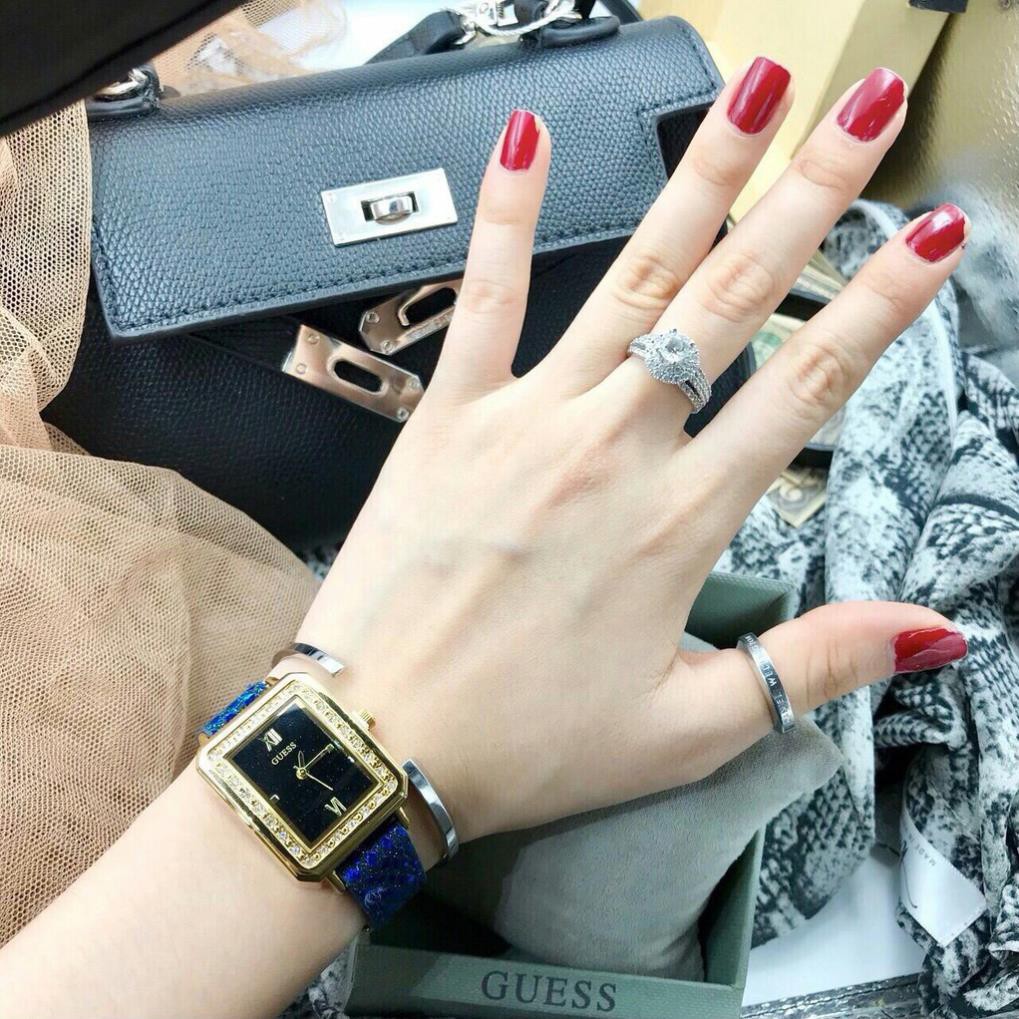 Đồng hồ Nữ Guess dây da kim tuyến đẹp dịu dàng Free Ship