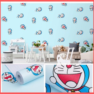 Giấy dán tường doremon có keo sẵn khổ 45cm (giá 1m dài), giấy decal dán tường doremon tí hon màu xanh phòng ngủ cho bé