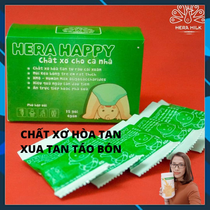 Chất xơ hòa tan Hera Happy- Hỗ trợ điều trị táo bón tại nhà, dành cho người lớn, trẻ em