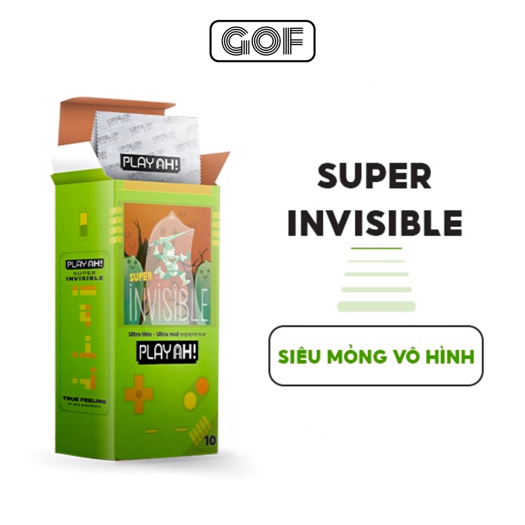 Bao cao su mỏng PLAYAH Super Invisible trơn mỏng truyền nhiệt tốt Hộp 10 Cái – GoF Store